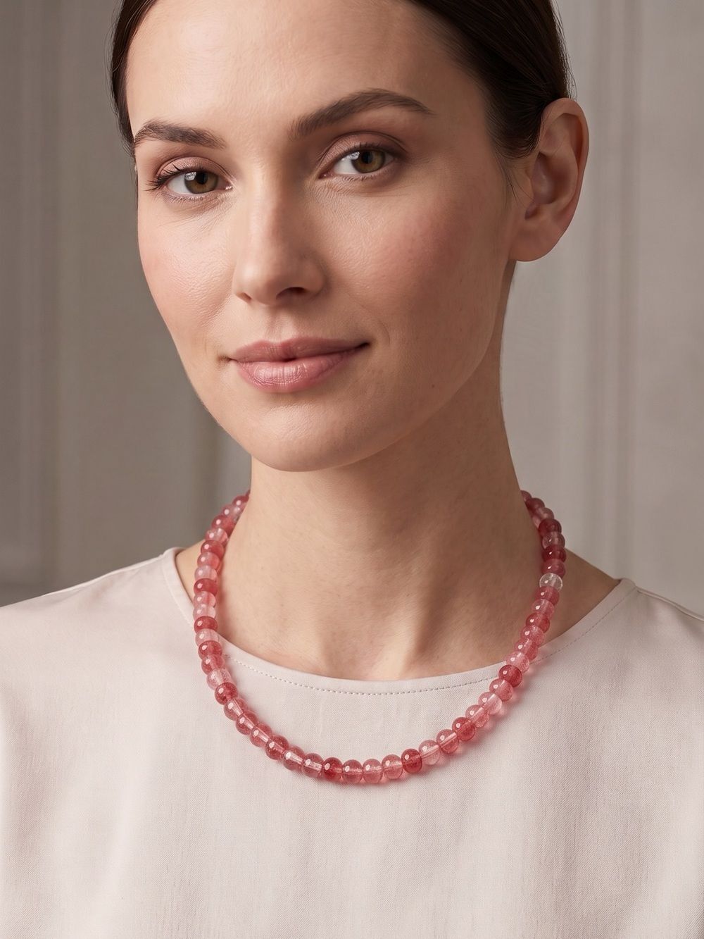 Rose Agate Beaded Necklace with Gold-Tone Clasp